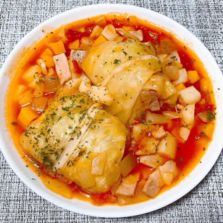 冷凍ロールキャベツ+ゴロっと野菜のトマトスープ
